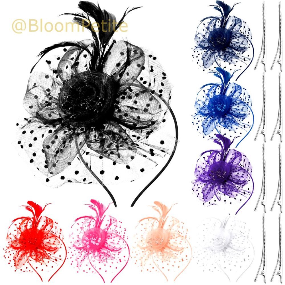 Mesh and Feather Fascinator Hat with Clip for Women Wedding Party